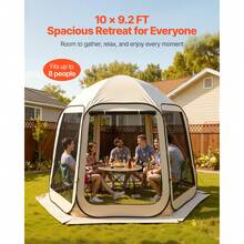 Screen House Tent, 10 X 9.2 Ft, 4-8 Person Pop Up Screen Tent, Portable Screened In Canopy With Carry Bag, Netting Sides, Ground Stakes, For Garden, Patio, Backyard, Outdoor Activities, Beige - 10 x 9.2 ft, 4-8 Person - 查看 3