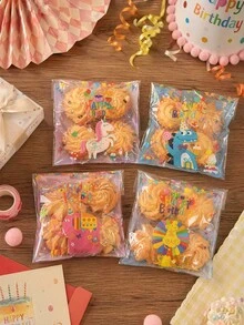 100個自黏透明自封糖果袋，生日禮物包裝袋，1歲生日派對裝飾，嬰兒洗禮禮物包裝用品，週年慶派對裝飾，餅乾烘焙袋，家居裝飾，房間裝飾，小禮物包裝，新生兒禮物，1歲生日禮物派對贈品 - 生日混款 - 查看 7