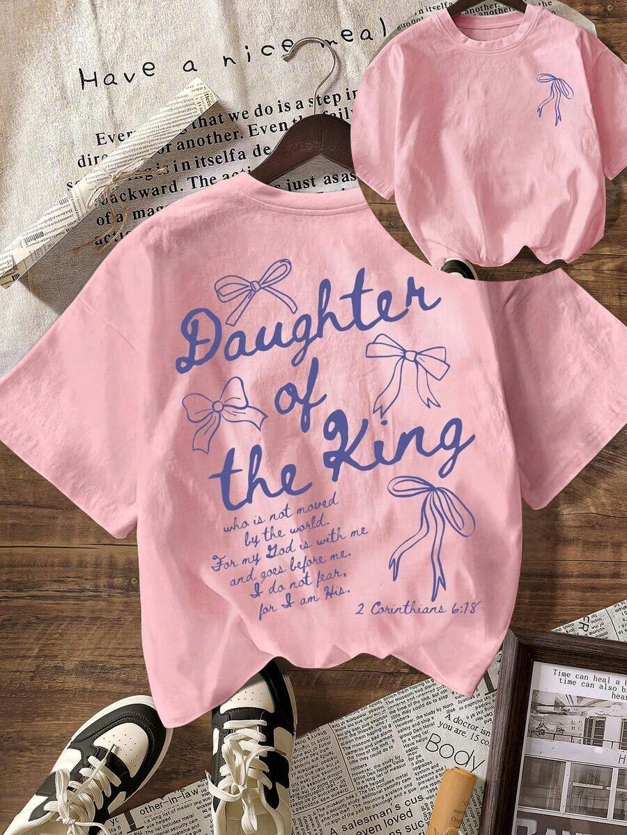 Christian Faith Clothing With "Daughter Of The King" Design And Bible Verse Print On The Back, Casual Short-Sleeved T-Shirt For Women, Summer. - 紅色 - 查看 1