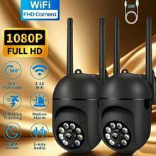 1/2 Paquete Cámara de para el Hogar 1080p HD - Visión Nocturna a Todo Color para Todo Clima, Zoom Panorámico 360°, Comunicación Bidireccional, Detección de Mascotas con Alerta de Detección de Movimiento - Diseño Inalámbrico, Adecuado para Uso Interior y Exterior - Negro - Ver 3