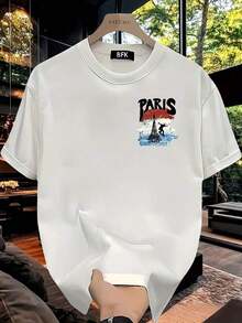 Camiseta de manga corta para hombre, de algodón puro de alta calidad, con estampado de marca de moda, nueva, informal de verano, talla grande, holgada y versátil. - Blanco - Ver 2