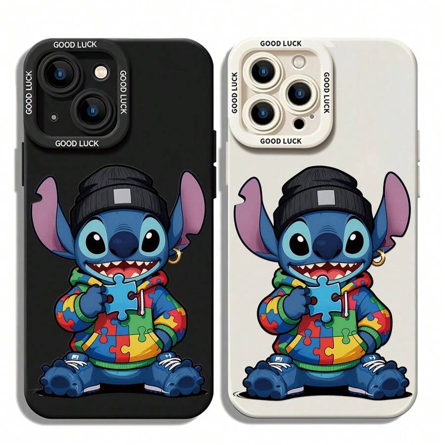 Disney Lilo & Stitch Stitch Phone Case - Street‑Style Stitch In Puzzle‑Pattern Hoodie With Beanie And Earring Protective Case, White Background, Compatible With IPhone 17, 16, 15, 14, 13, 12, 11 Pro Series And Galaxy S22, S23, S24, S25 Models, Ideal For Birthdays, Holidays, Anniversaries, Graduation Gifts, Or Any Special Occasion To Surprise Family, Friends, Classmates, And Loved Ones. - màu đen - Xem 1