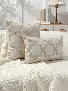1pc Beige Geometric Pattern Embroidered Throw Pillow Cover, Modern Minimalist Geometric Line Embroidered Decorative Pillow Sham, Suitable For Indoor Decor, All Season Pillow Case, Pillow Insert Not Included - Beige - View 9