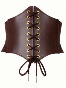 1pc Women's Coffee Color Drawstring Elastic Waist Belt, Personalized Waist Cincher Suitable For Daily, Party, Date Wear - Brown - View 2
