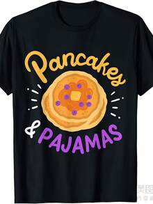 Camiseta para fiesta de pijamadas Pancake. Mismo estilo para hombres y mujeres. Camiseta estampada de manga corta de verano 2025, 100% algodón, 220G. - Negro - Ver 6