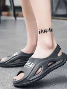 1 par de sandalias deportivas, nuevas para el verano 2026, con suela gruesa y suave, antideslizante, cómodas para la playa, adecuadas para citas, caminar, conducir, ir al trabajo, fiestas - Negro - Ver 4