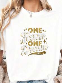 "One Team, One Phrase, One Dream" T-Shirt - Pure Cotton - 白色 - 查看 1