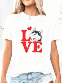 I Love Huskies, Husky Dog T-Shirt, Gift For Husky Lovers, Dog Lover T-Shirt, Siberian Husky T-Shirt, Cute Husky T-Shirt, Dog Owner T-Shirt, 100% Cotton - 白色1 - 查看 3