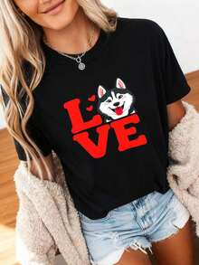 I Love Huskies, Husky Dog T-Shirt, Gift For Husky Lovers, Dog Lover T-Shirt, Siberian Husky T-Shirt, Cute Husky T-Shirt, Dog Owner T-Shirt, 100% Cotton - 黑色1 - 查看 4