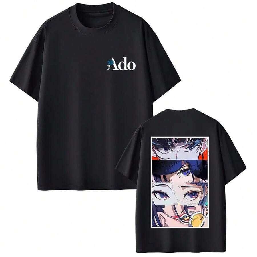 Maglietta grafica Ado per uomo e donna, abbigliamento alla moda in stile giapponese, casual unisex in puro cotone, vintage hip hop streetwear - 4 - Visualizzare 1
