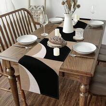 Camino de mesa de patchwork negro y marrón, camino de mesa de estilo geométrico moderno para decoración de cajones, adecuado para la decoración de la mesa de comedor en reuniones familiares - Multicolor - Ver 6