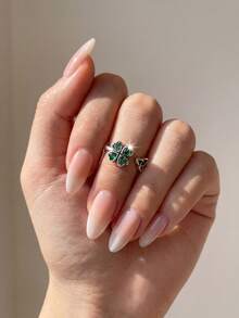 1 chiếc nhẫn bạc 925 hình cỏ bốn lá may mắn kiểu Celtic, thích hợp để đeo hàng ngày và dự tiệc, món quà trang sức chất lượng. - Bạc - Xem 2
