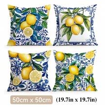 4pcs Mediterranean Style Lemon Pattern Pillow Covers, Single-Sided Printed Cushion Covers, Suitable For Living Room, Bedroom, Home Decor, All Seasons - Multicolor - View 13