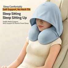 Cooling Ice Silk Hooded U-Shaped Pillow, Travel Neck Support For Plane & Car Naps|  Home - Light Pink - View 2
