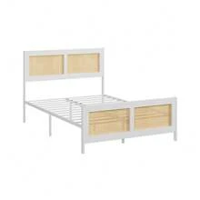 Cama moderna de ratán para dormitorio – Estructura resistente – Diseño elegante y cómodo – Ideal para habitaciones contemporáneas - Blanco - Ver 7