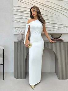 YkhahaYkhahaJemour Vestido de graduación elegante de mujer con hombro asimétrico, lazo y abertura con dobladillo dividido en unicolorYkhahaYkhaha - Blanco - Ver 1