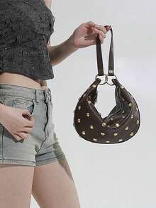 Steampunk Style Mushroom Stud Asymmetrical Shoulder Bag For Women - Coffee - View 11