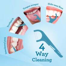 Quad Clean Floss Picks 4-In-1 With Tongue Scraper, Interdental Pik & Toothpick, Non-Shred Dyneema Thread, With Xylitol & Baking Soda, 50ct - 1 Foot (Pack Of 50) - View 4