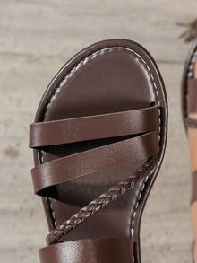 Summer New Fashion Woven Strap Flat Slippers For Women, Comfortable Soft Sole Versatile For Indoor & Outdoor Wear - Coffee Brown - View 6