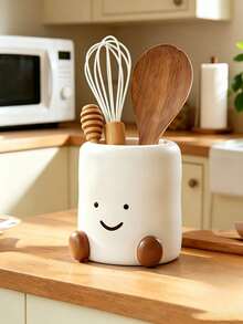 Multifunctional Smiling Face Storage Box, Can Store Cutlery Rack And Chopstick Container, Makeup Brushes, Toothbrush And Toothpaste, Suitable For Small Apartments, Dorms And Desktop Storage Systems - Multicolor - View 2