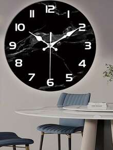 1pc Modern Black Marble Texture Silent Wooden Wall Clock - Japanese Quartz Movement, Round Analog Display, Fantasy Theme - Powered By AA Battery, Suitable For Home Decor - 彩色 - 查看 3