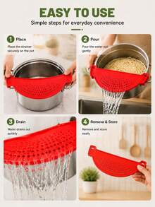 1pc Durable Plastic Kitchen Clip-On Colander - Bright Blue, Easy Drain Vegetable Basket With Fine Mesh, Suitable For Home Cooking And Baking, Pot Edge Vegetable Draining, Home Drainage Isolation, Available In Red, Yellow, Blue - Multicolor - View 10