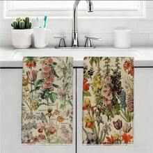 MEMNUN 2 Stücke Vintage Botanische Illustration Blumen Muster Küchentücher, 15,75*23,62 Zoll (40*60cm), weiches Mikrofasermaterial, Geschirrtücher, Handtücher, ideal für Küche & Esszimmer Dekoration, ganzjährig - Verschiedenfarbig - Übersicht 10