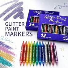 YIMI 12/24pcs Dual-Tip Metallic Markers/Flysea 12/24pcs 0.7mm/3.0mm - Suitable For Painting And Doodling, Perfect Birthday Decoration Art Supplies, Shiny Metallic Markers Applicable To Most Surfaces, With Exquisite Ink Effect - Sets - View 8