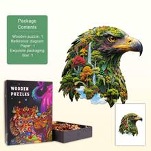 1PC Forest Impression Wooden Asymmetric Puzzle, Animal-Shaped 2D Jigsaw Toy For Kids And Adults. Educational Game, Great Gift For Party, Holiday, Christmas And Birthday. Unique Magical Desktop Decor & Creative Wooden Puzzle Present - Multicolor - View 11