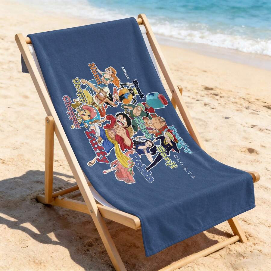 One Piece 稻草帽海賊團團體印花超柔軟海灘巾,適合泳池、夏季海灘與旅行 - A - 查看 1
