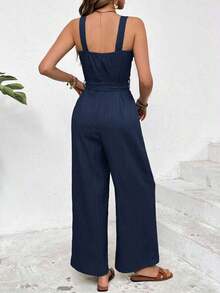 Frenchy Mono sin mangas de moda para mujer, adecuado para el verano - Azul marino - Ver 2