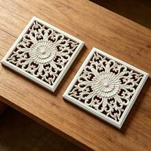 2pcs Solid Wood Carving Hollow Square Flowers, Home Decorations, Woodworking Supplies, Suitable For Cabinets, Doors And Windows, Furniture, Background Walls, Porches, Offices And Other Decorations, Holiday Decorations, DIY Decorations. - Multicolor - View 1