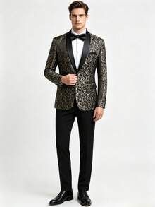 Conjunto de traje de boda, traje casual de jacquard para hombre de corte ajustado. - Caqui - Ver 1