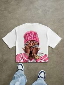 Camiseta Corta Holgada Manfinity Roghcode de Estilo Hip Hop Urbano con Estampado Completo, Ideal para Verano, Tops Cortos para Hombre - Verde - Ver 11