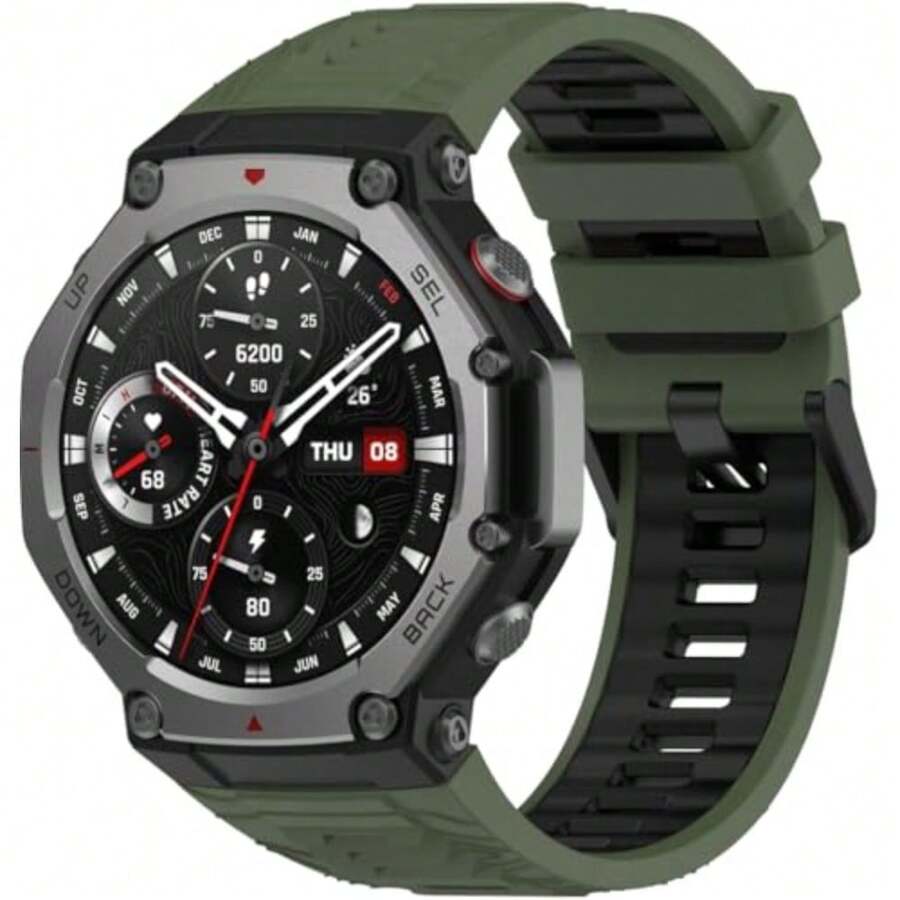 compatible con Amazfit T-Rex 3 Repuesto de Correa de Reloj de Silicona, Caucho Fácil de Abrochar para Relojes y Smartwatch NO241104 - Verde oliva negro - Ver 1
