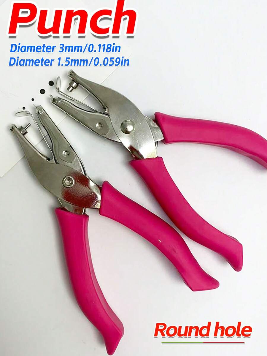 1.5/3/6mm Rose Red Rubber Sleeve Round Hole Puncher, Silver Round Hole Punching Machine, Suitable For Crafts, Labels, Tickets, Round Paper Punching, Applicable For Home, Office, School - Rose Red Rubber Sleeve Hole Punch - View 1