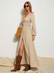 Women Midi Dresses - Apricot - View 3