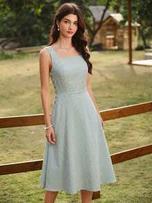 xheVintamour Vestido de mujer elegante y vintage con bolsillos y botones, vestimenta casual para vacaciones de verano, vestidos románticos de verano, vestidos de playa, ropa de los 90, vestidos elegantes de verano, ropa de primavera, vestidos de primavera, vestidos de verano para vacaciones, vestido de playa, vestidos de sol para mujer, vestido azul, vestido de Pascua, ropa de verano para mujer, vestidos para vacacionesxhe - Verde - Ver 5