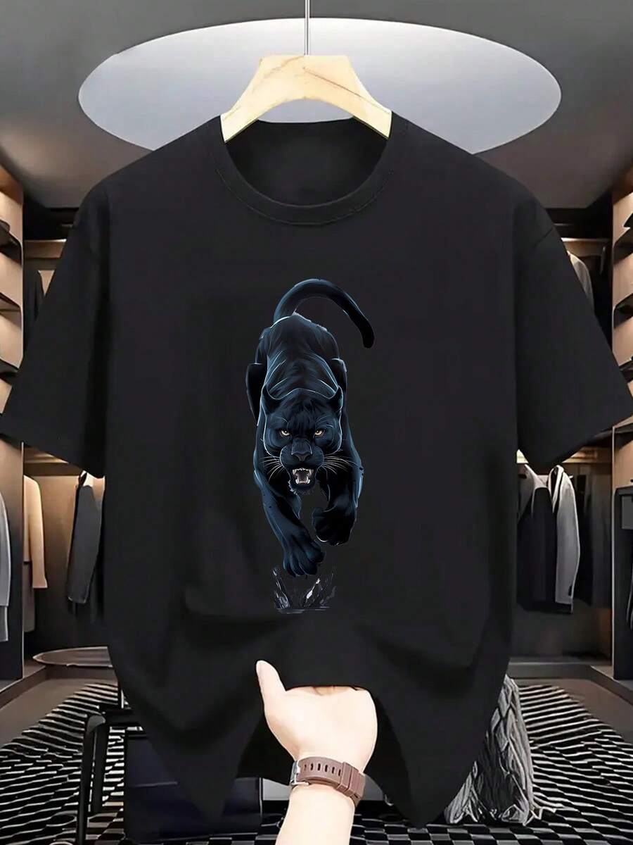 Men's Short Sleeve T-Shirt With Print And Lettering, Summer Fashion - Black - View 1