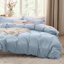 Bedsure Blue Duvet Cover Size - 3 Pieces Prewashed Cotton-Like Polyester Soft Bedding Set, Includes 1 Duvet Cover 90x90 Inches With Zipper Closure 2 Pillow Shams, No Comforter - 05 - 天藍色(不含被子) - 查看 1