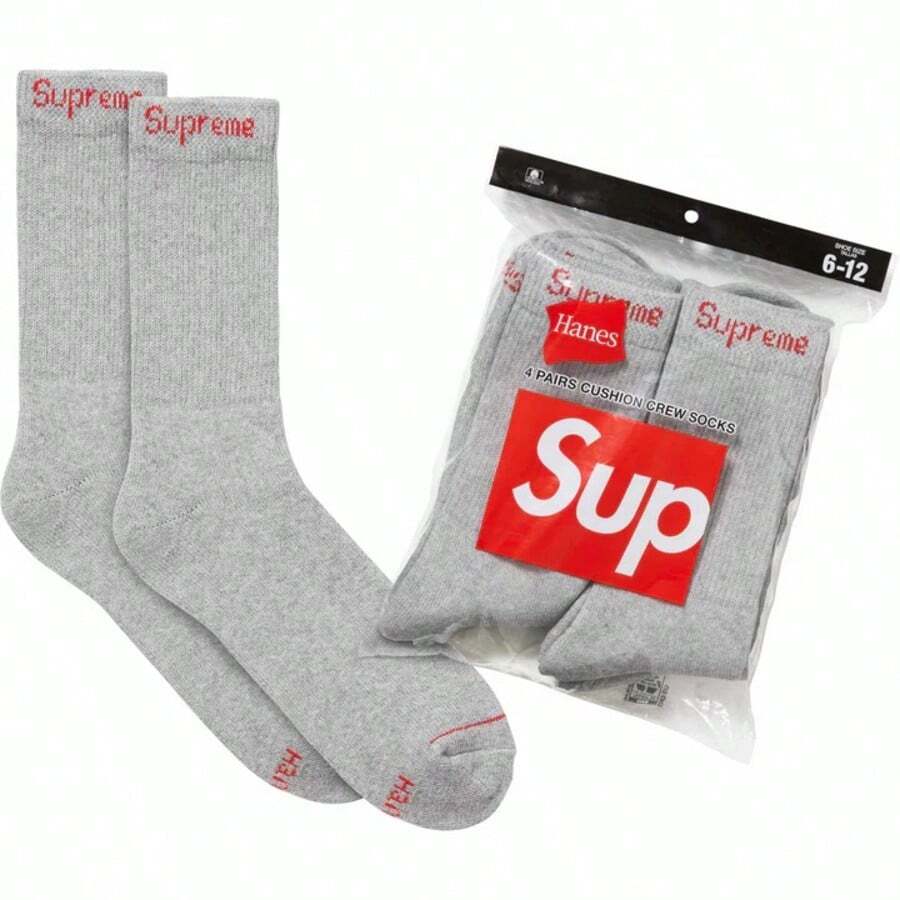 Supreme Hanes Crew Socks Heather Grey (4 Pack) - 石楠灰 - 查看 1