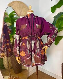 Plus Size Printed Windbreaker Jacket, Plus Size Parka, Nylon Blouse - 17 - View 2