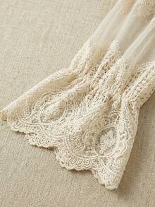 Bohemian Style V-Neck Ruffled Lace Button Down Shirt - Summer Sheer Flare Sleeve Casual Cover Up - Apricot - View 9