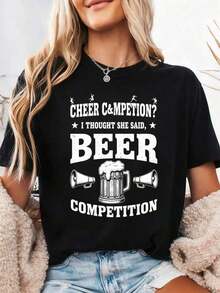 Pure Cotton T-Shirt "Cheer Dad Cheerleader Beer Competition Cheer Papa" - 黑色2 - 查看 7