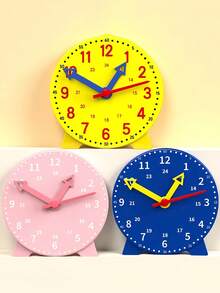 1 pieza Reloj de aprendizaje - Conjunto de modelo de reloj azul, rosa y amarillo con 3 manecillas, herramienta educativa para identificación y cognición del tiempo, con esfera de reloj y manecillas de colores (color de manecilla aleatorio), regreso a la escuela - por defecto - Ver 2