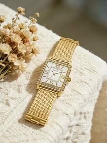 Đồng hồ nữ Guess W0826L2 Highline, mặt trắng 28mm, viền pha lê, dây đeo lưới mạ vàng hồng bằng thép không gỉ. - trắng - Xem 8
