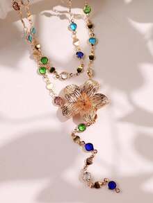 1 Two-Piece Set Of Double-Layer Y-Shaped Necklaces With Colorful Natural Stones In A Bohemian Style, A Versatile Accessory For Everyday Wear And Beach Vacations, With Color Combinations - Multicolor - View 2
