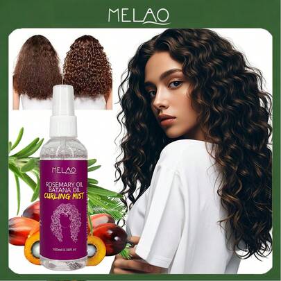  MELAO Rosemary Oil Batter Oil Curl Enhancing Spray, Suitable For Natural Curly Hair, Clearly Defines Curls, Smooths Frizz, Adds Shine And Moisture, Lightweight Hold, Non-Stiff, Suitable For All Hair Types, 100ml/3.38 Fl Oz