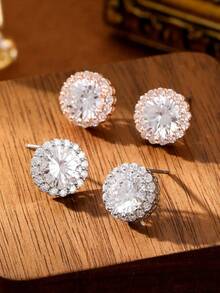2026 Summer Minimalist Round CZ Stud Earrings Sunflower Halo Earrings For Women Casual Daily Wear - Rhinestone Earrings - View 8