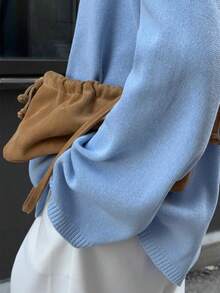 Loose-Fitting Knit Sweater With Open Back, New Autumn-Winter 2026 Model For Women, European Style - 藍色 - 查看 10
